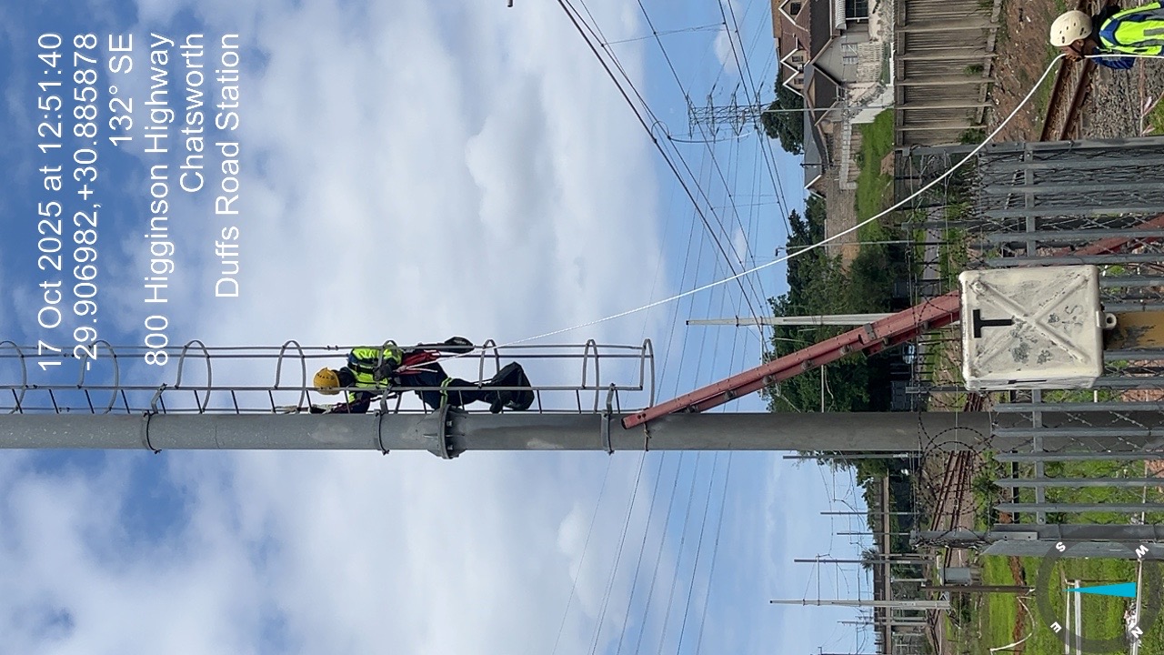 Rigger at height — Duffs Road Station